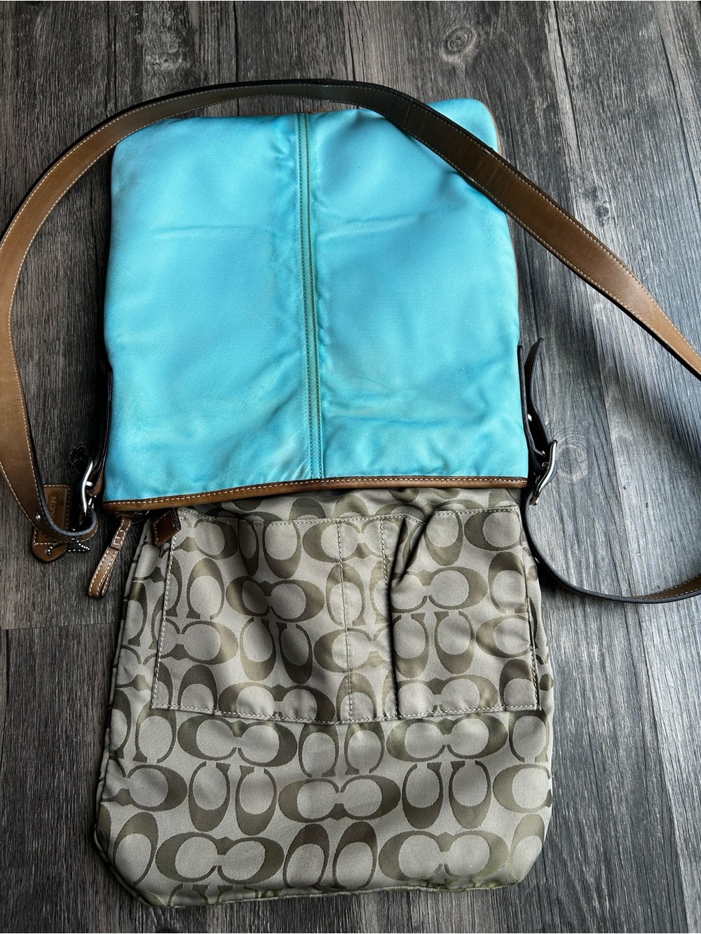 Coach Vintage File Turquoise Crossbody Bag with Tan Trim very Rare 2003 - Picture 13 of 15